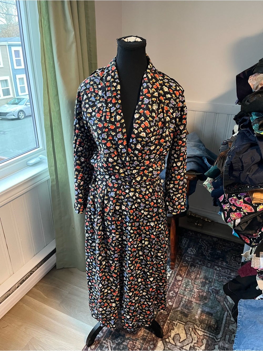 Women’s Vintage Summers Long Sleeve Stretchy Band Floral Maxi Dress L